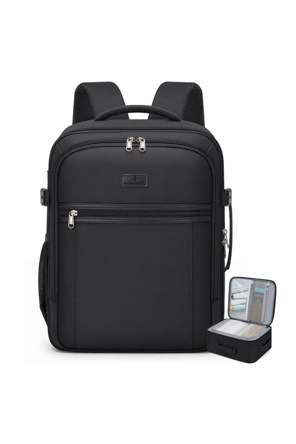 Carry On Travel Backpack for Women Men,24L Laptop Backpack 180° Open Waterproof Weekender Bag with Wet Dry Pocket & Anti-Theft Compartment for Business Trip Hiking Travel,Black