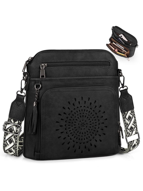 Crossbody Bags for Women Designer Womens Shoulder Handbags Leather Trendy Crossbody Purse,Black
