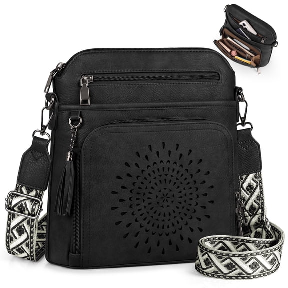 RAINSMORE Crossbody Bags for Women Leather Crossbody Purse Designer Womens Shoulder Handbags Trendy Cross Body Purse,Black