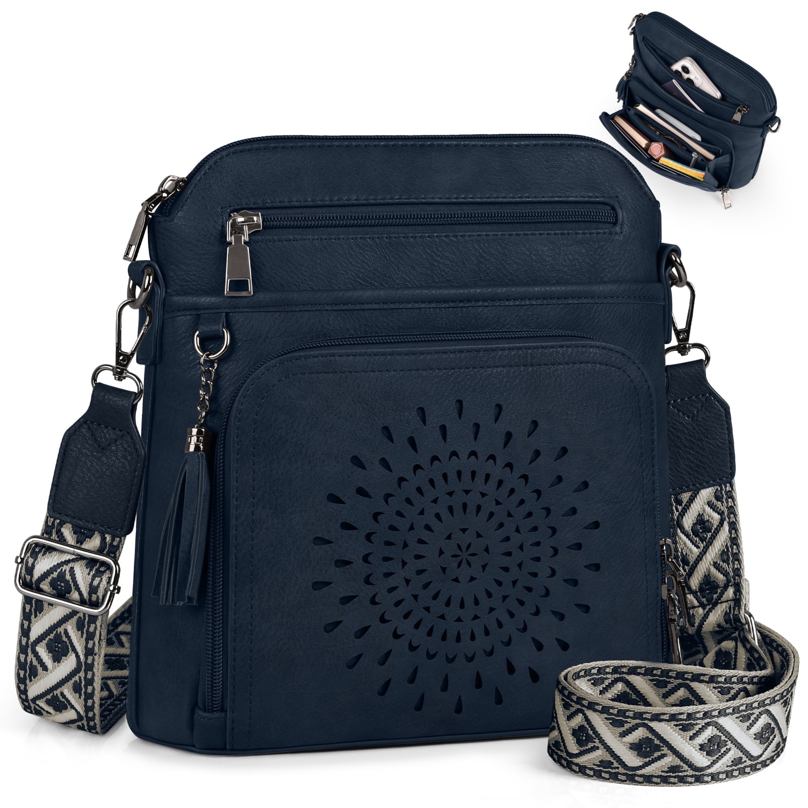 RAINSMORE Crossbody Bags for Women Leather Crossbody Purse Designer Womens Shoulder Handbags Trendy Cross Body Purse,Blue