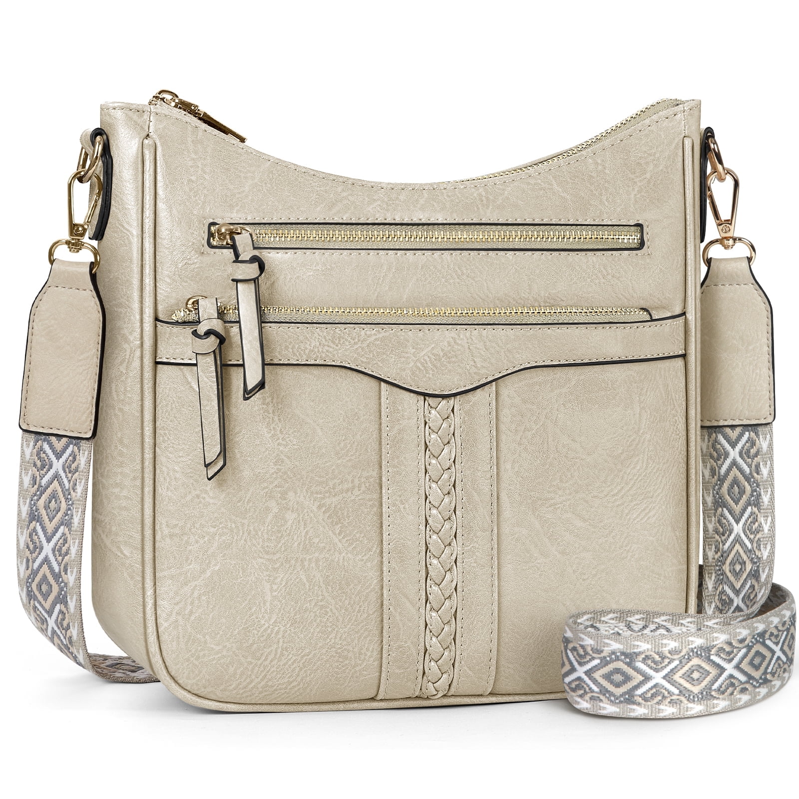 RAINSMORE Crossbody Bags for Women Leather Shoulder Handbags Trendy Crossbody Purses Soft Lightweight Travel Purse,Beige