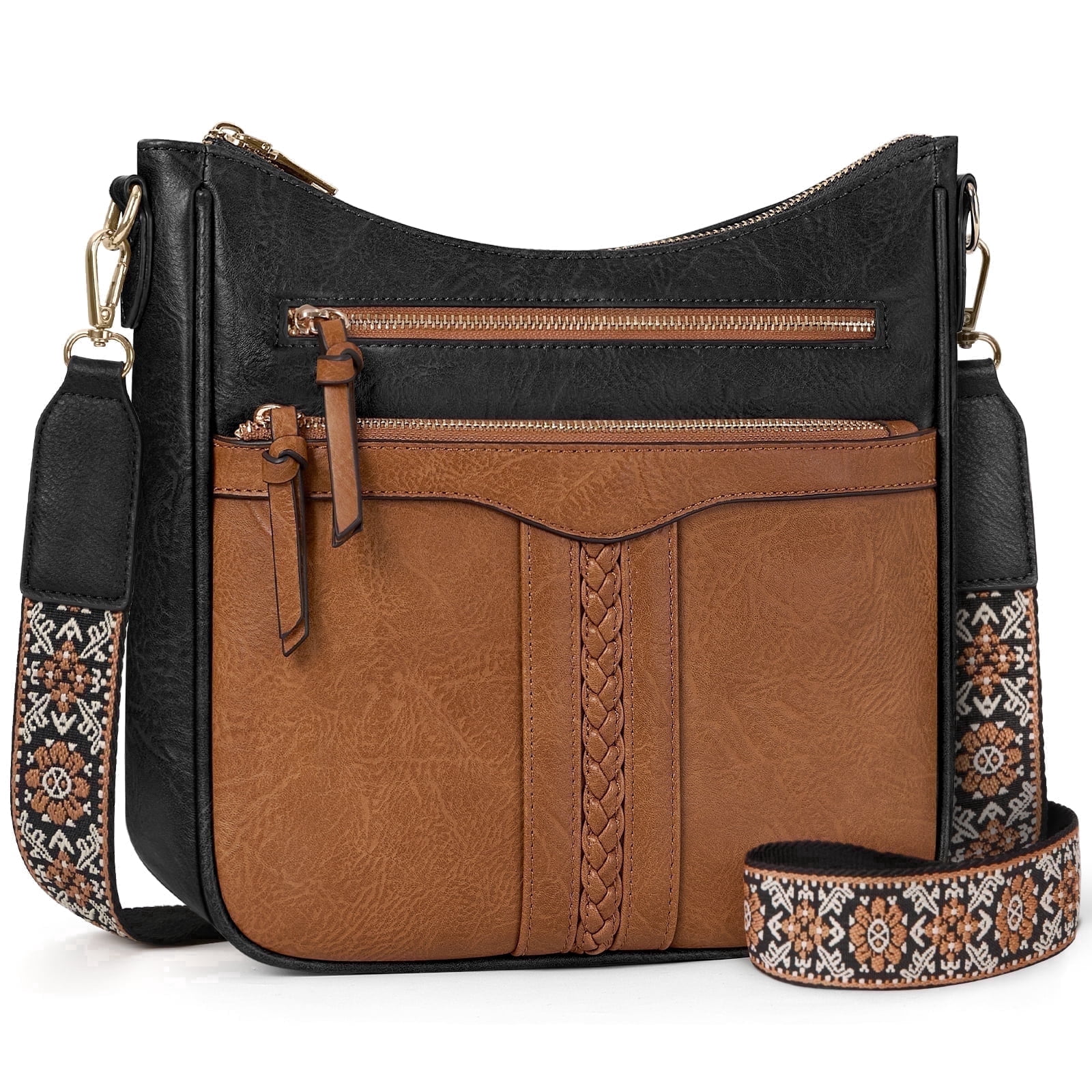 RAINSMORE Crossbody Bags for Women Leather Shoulder Handbags Trendy Crossbody Purses Soft Lightweight Travel Purse,BlackBrown