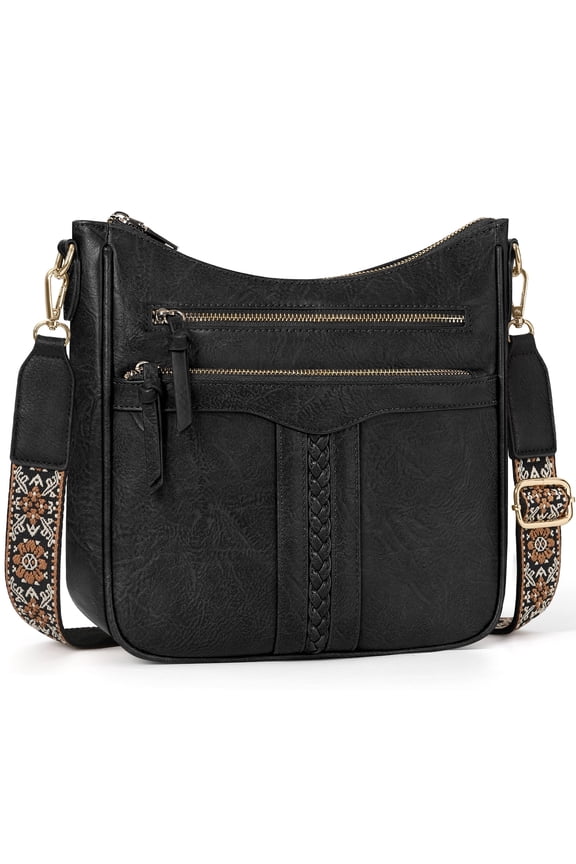 Crossbody Bags for Women Leather Shoulder Handbags Trendy Crossbody Purses Soft Lightweight Travel Purse,Black