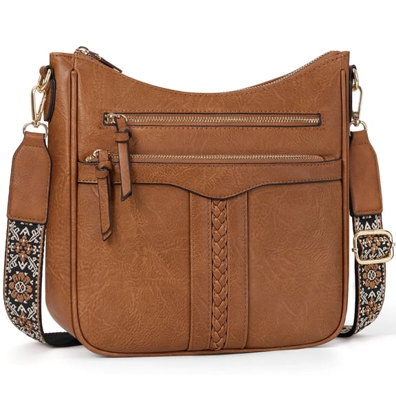 RAINSMORE Crossbody Bags for Women Leather Shoulder Handbags Trendy Crossbody Purses Soft Lightweight Travel Purse,Brown