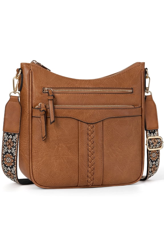 RAINSMORE Crossbody Bags for Women Leather Shoulder Handbags Trendy Crossbody Purses Soft Lightweight Travel Purse,Brown