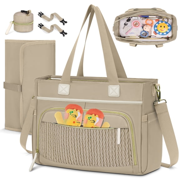RAINSMORE Diaper Bag Tote, Large Diaper Baby Bag Waterproof Multifunctional Diaper Bag with Pacifier Case & Changing Pad