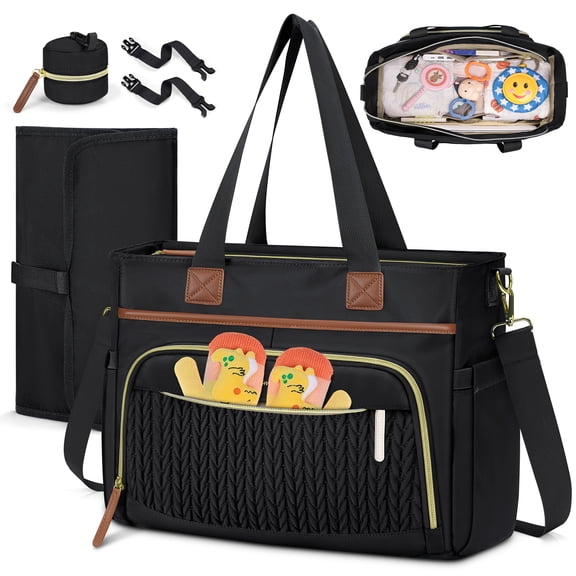 RAINSMORE Diaper Bag Tote, Large Diaper Baby Bag Waterproof Multifunctional Diaper Bag with Pacifier Case & Changing Pad