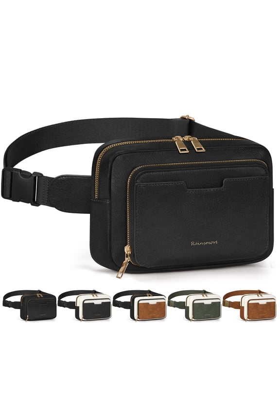 Fanny Packs for Women, Leather Belt Bag Waterproof Everywhere Crossbody Waist Pack with Adjustable Strap Retro Sling Chest Bag for Work Running Travel Party,Black