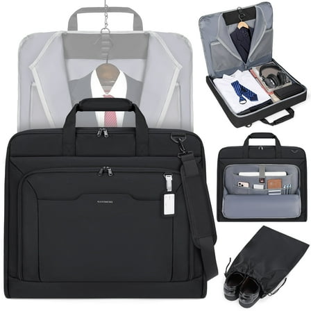 RAINSMORE Garment Bags for Travel Carry On Garment Bag for Hanging Clothes, Suit Bag for Business Trips with Shoes bag & Shoulder Strap, Waterproof Foldable Suit Luggage Bag for Men Women, Black