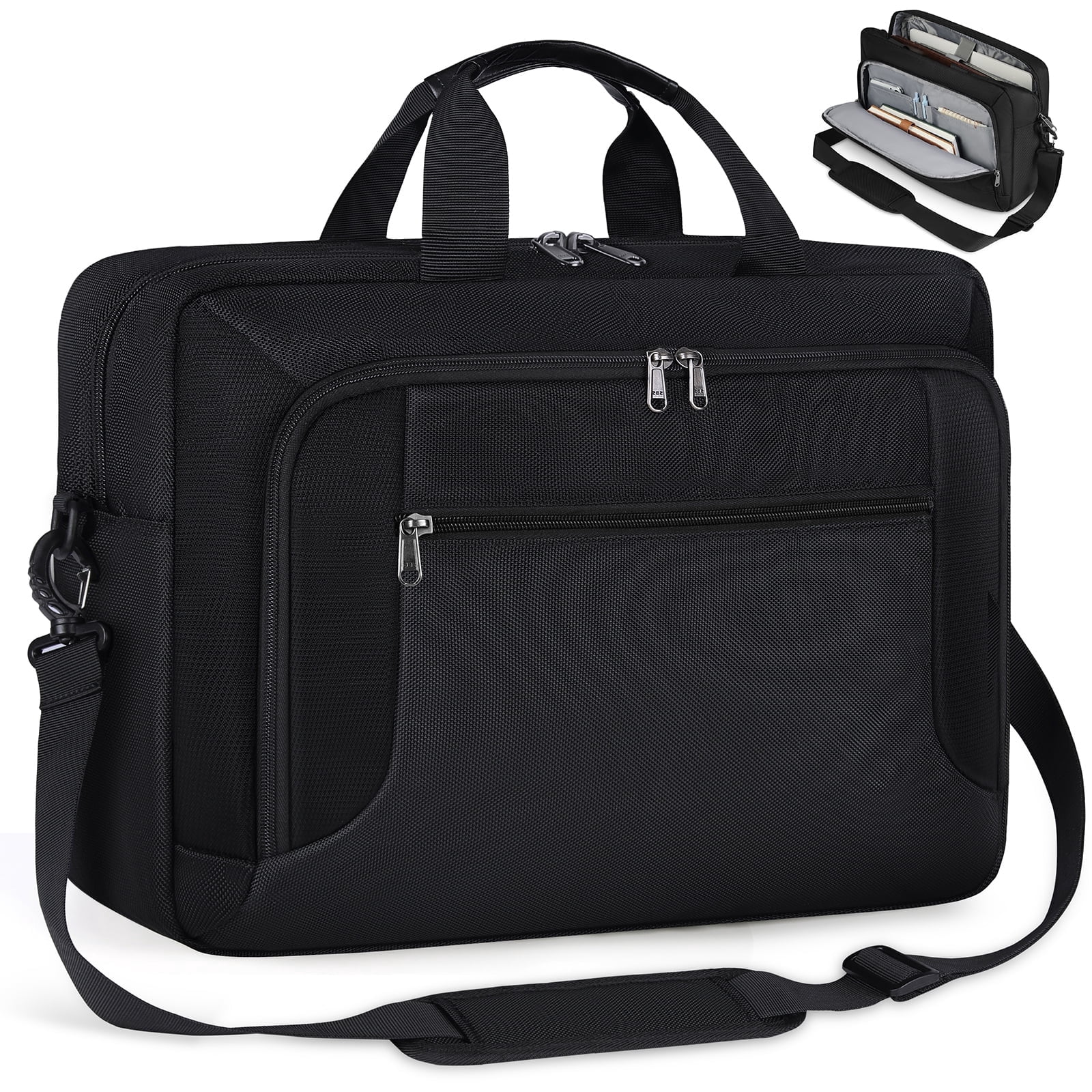 RAINSMORE Laptop Bag 15.6 Inch Laptop Briefcase for Men Women Large Waterproof Laptop Case Business Office Work Computer Bag Adjustable Shoulder Messenger Bag,Black
