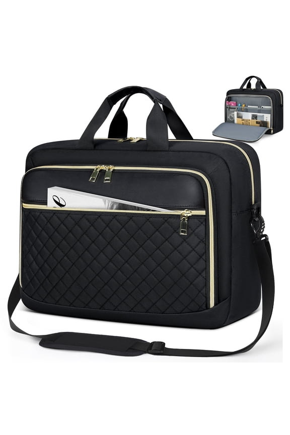 RAINSMORE Laptop Bag 17.3 Inch Laptop Briefcase for Women Men Waterproof Shoulder Messenger Bag Large Computer Bag for Business Office Work College,Black