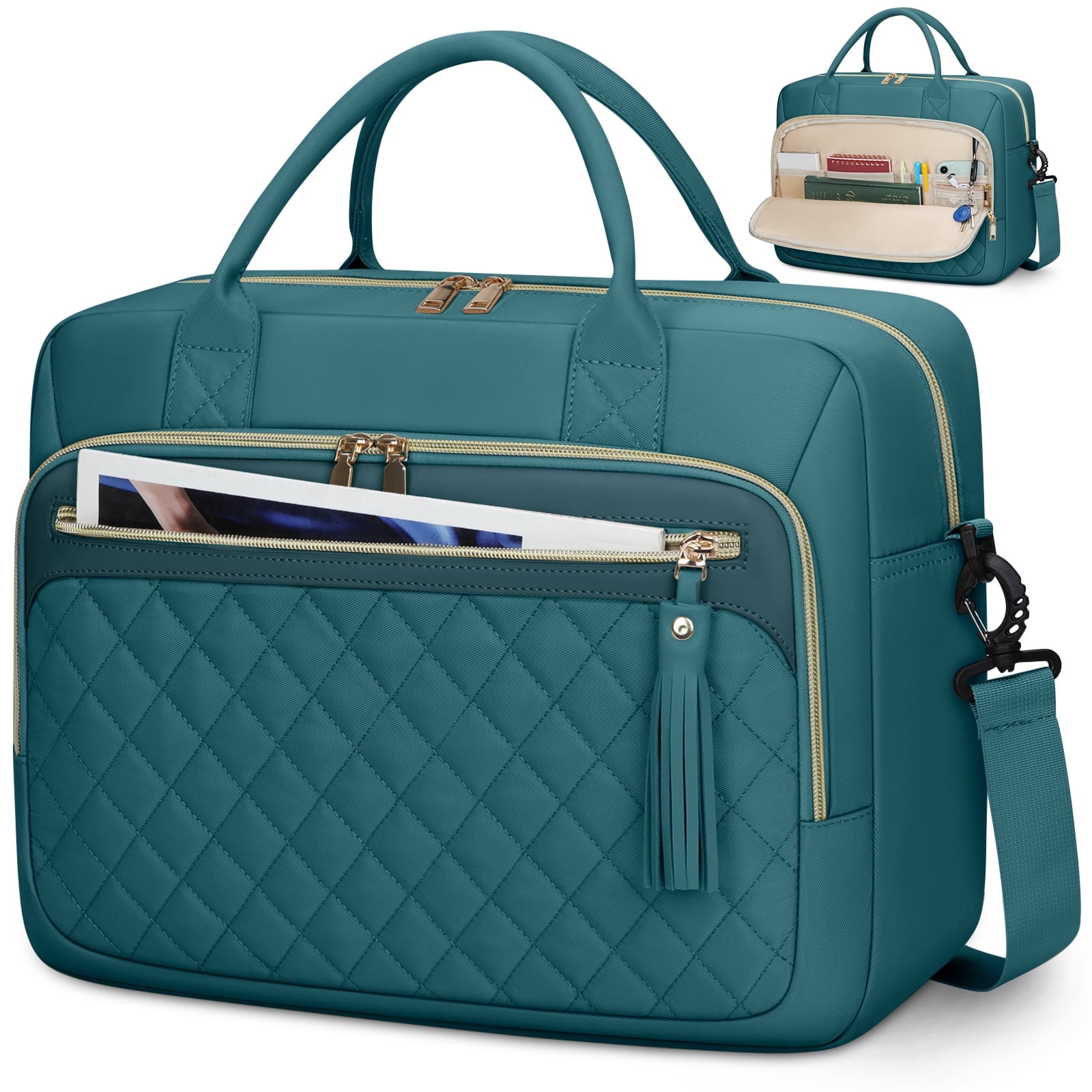 RAINSMORE Laptop Bag 17.3 Inch Messenger Shoulder Bags for Women Waterproof Computer Briefcase Large Laptop Case for Work Business Office College Travel,Dark green