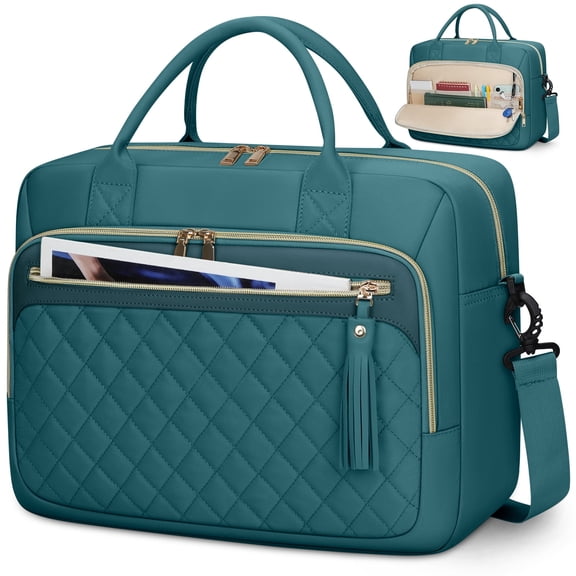 RAINSMORE Laptop Bag 17.3 Inch Messenger Shoulder Bags for Women Waterproof Computer Briefcase Large Laptop Case for Work Business Office College Travel,Dark green