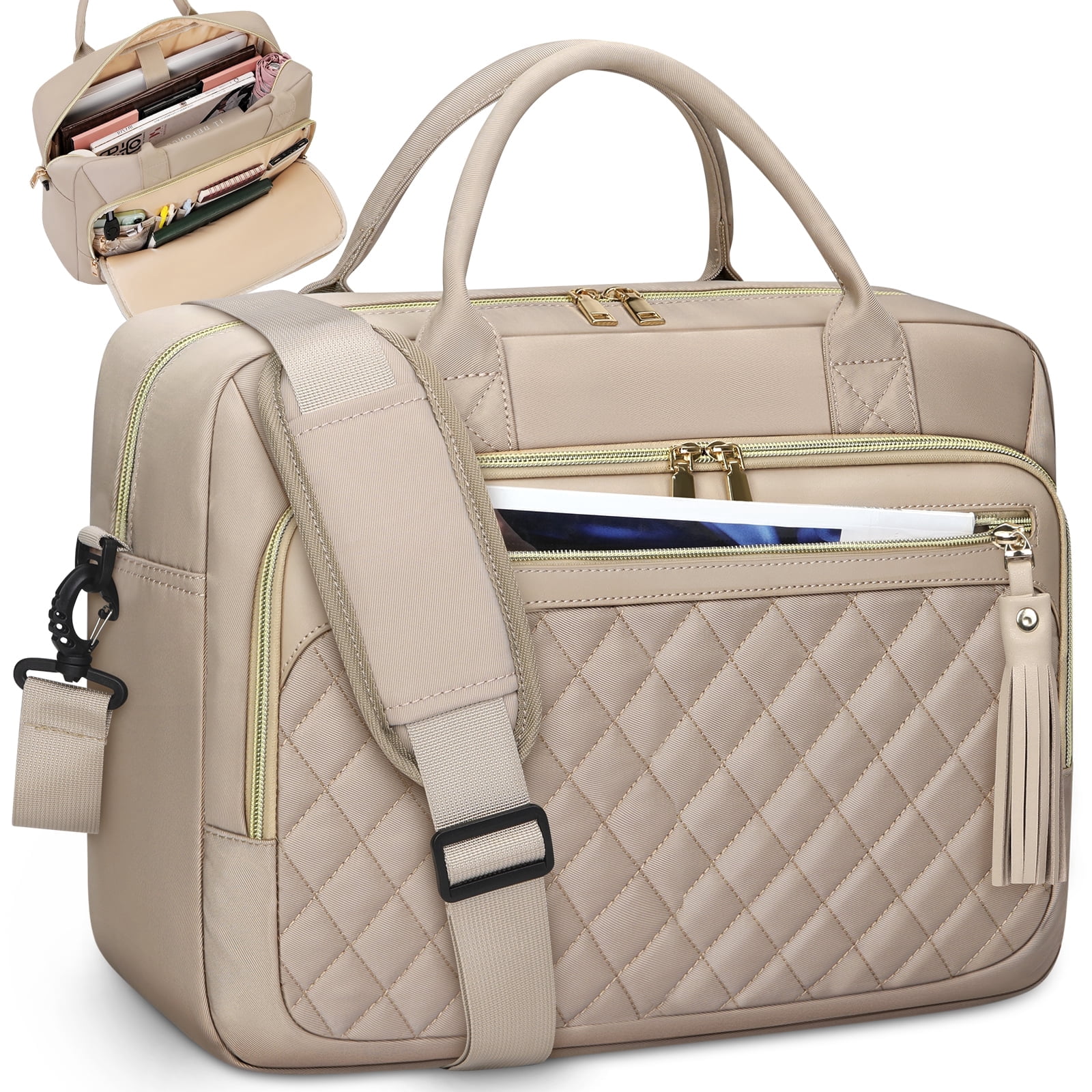 RAINSMORE Laptop Bag 17.3 Inch Messenger Shoulder Bags for Women Waterproof Computer Briefcase Large Laptop Case for Work Business Office College Travel,Khaki