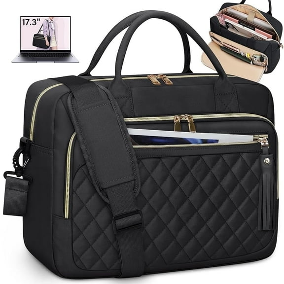 RAINSMORE Laptop Bag 17.3-inch Briefcase for Women Waterproof Computer Messenger Shoulder Bags Large Laptop Case for Work Business Office Travel College,Black