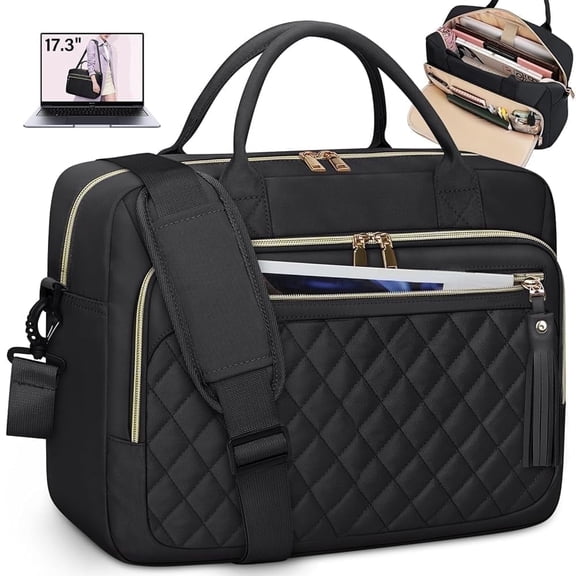RAINSMORE Laptop Bag 17.3-inch Briefcase for Women Waterproof Computer Messenger Shoulder Bags Large Laptop Case for Work Business Office Travel College,Black