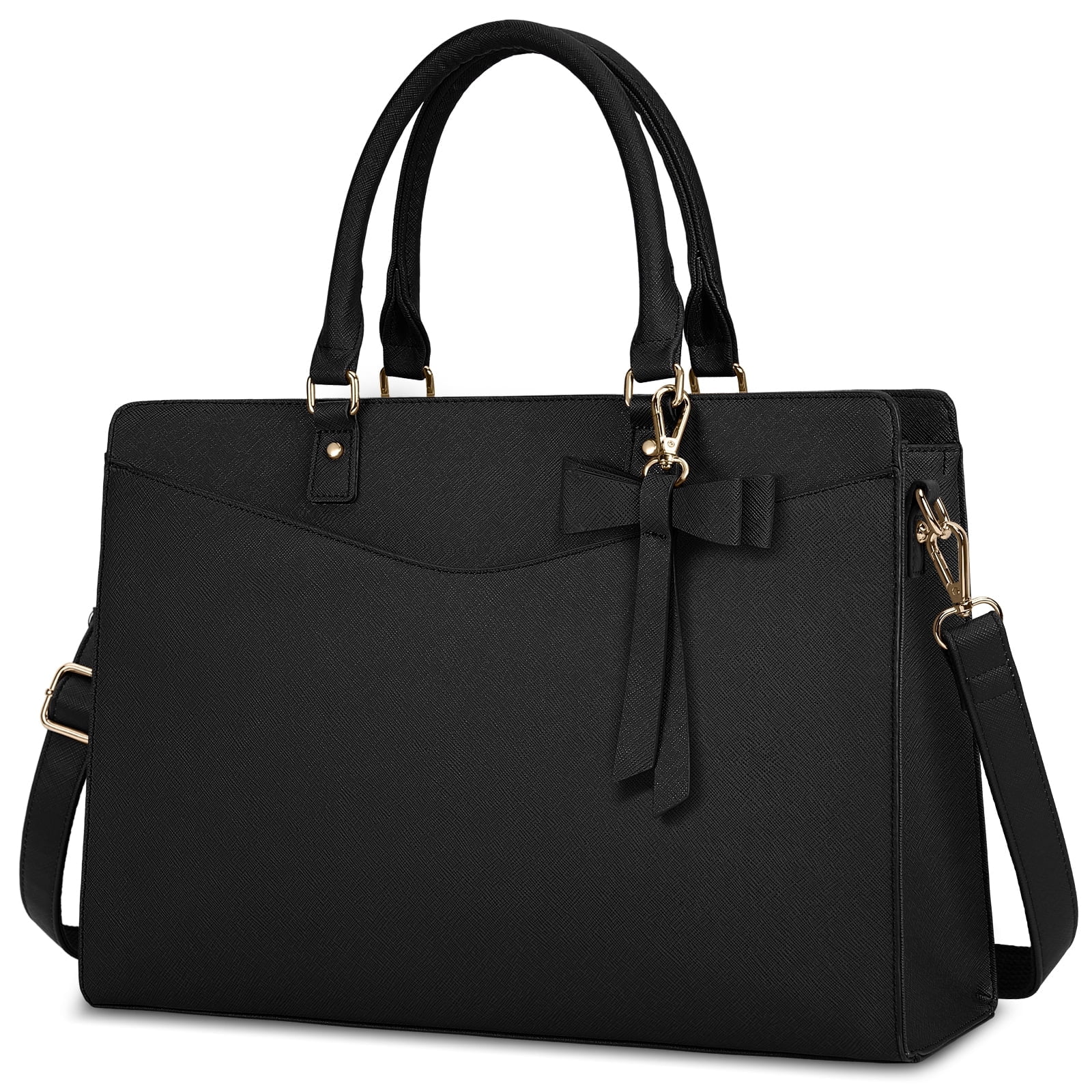 RAINSMORE Laptop Bag for Women 15.6 Inch Laptop Briefcase PU Tote Bag Waterproof Computer Tote Bag for Business Office Work Lightweight Shoulder Handbag,Black