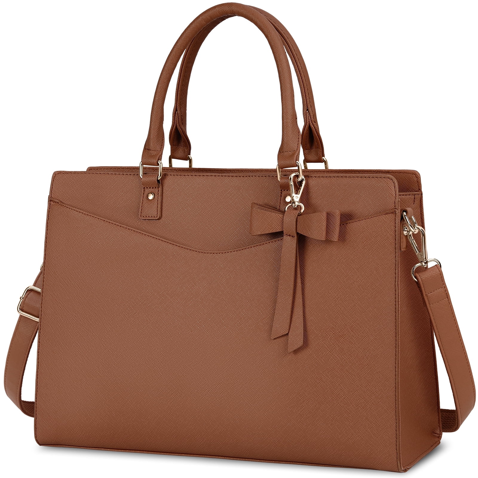 RAINSMORE Laptop Bag for Women 15.6 Inch Laptop Briefcase PU Tote Bag Waterproof Computer Tote Bag for Business Office Work Lightweight Shoulder Handbag,Dark Brown