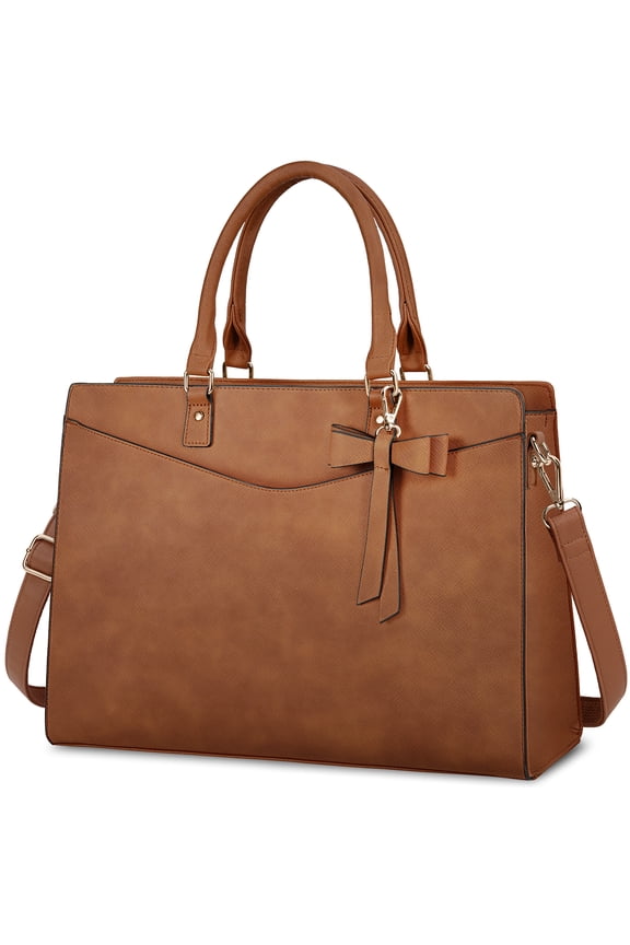 Laptop Bag for Women 15.6 Inch Laptop Briefcase PU Tote Bag Waterproof Computer Tote Bag for Business Office Work Lightweight Shoulder Handbag,Erasing Vintage Brown