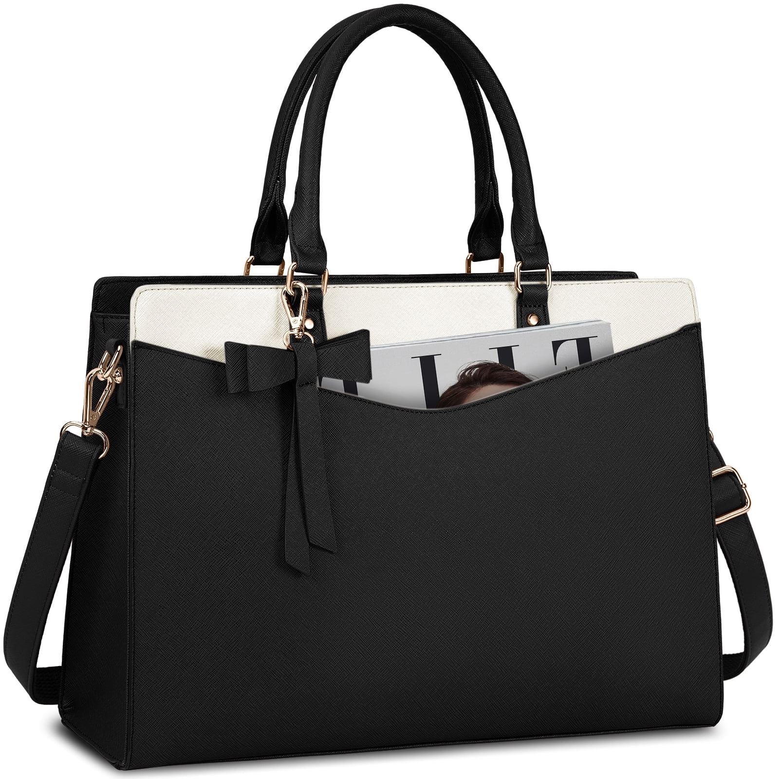 RAINSMORE Laptop Bag for Women 15.6 Inch PU Tote Bag Lightweight Business Office Handbag Work Bag Waterproof Shoulder Briefcase