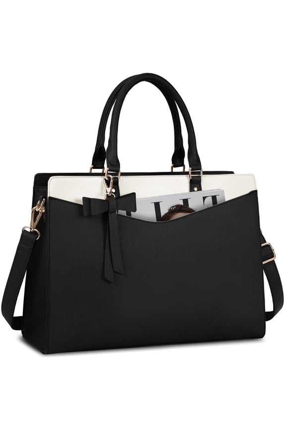 Laptop Bag for Women 15.6 Inch PU Tote Bag Lightweight Business Office Handbag Work Bag Waterproof Shoulder Briefcase