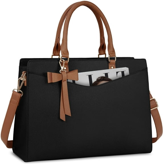 RAINSMORE Laptop Bag for Women 15.6 Inch PU Tote Bag Lightweight Business Office Handbag Work Bag Waterproof Shoulder Briefcase