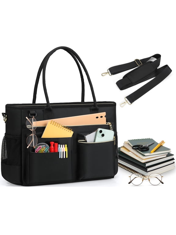 Laptop Bag for Women 15.6 Inch Teacher Tote Bag Nurse Bag Laptop Tote Briefcase Messenger Shoulder Bags Large Handbag Business Office Work,Black