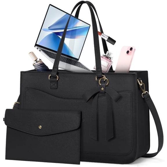 RAINSMORE Women's Handbag 15.6 Inch Leather Tote Bags Waterproof Laptop Briefcase Office Business Work Travel Handbag for College Teacher