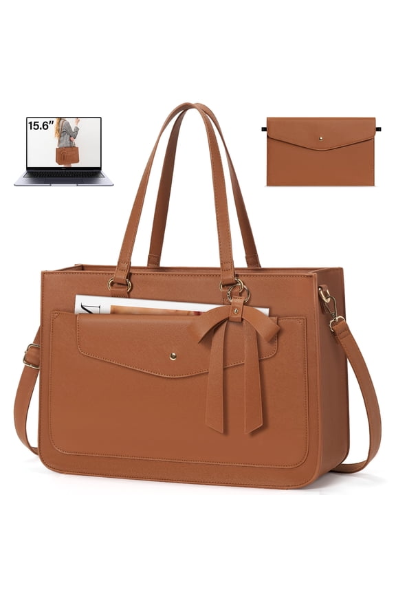 Women's Handbag 15.6 Inch Leather Tote Bags Waterproof Laptop Briefcase Office Business Work Travel Handbag for College Teacher