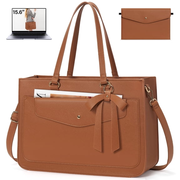 RAINSMORE Women's Handbag 15.6 Inch Leather Tote Bags Waterproof Laptop Briefcase Office Business Work Travel Handbag for College Teacher