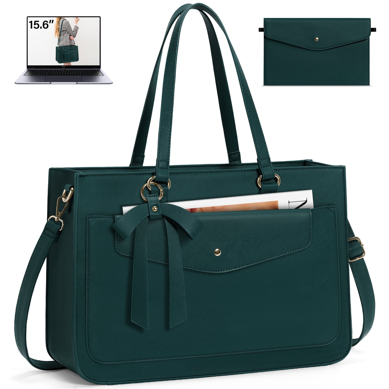 RAINSMORE Women's Handbag 15.6 Inch Leather Tote Bags Waterproof Laptop Briefcase Office Business Work Travel Handbag for College Teacher