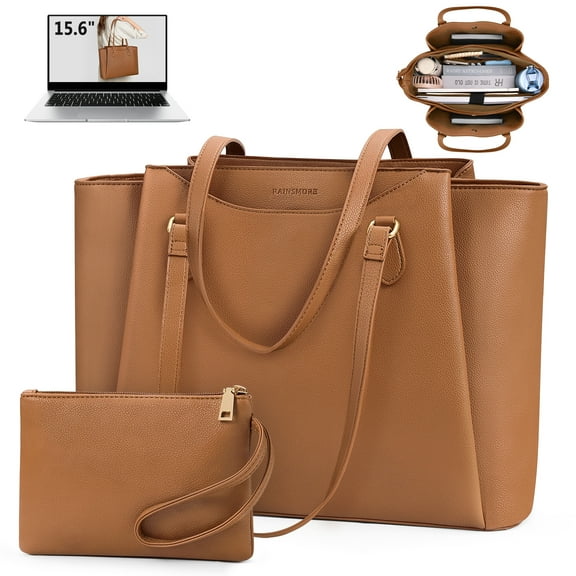 RAINSMORE Laptop Bag for Women 15.6 Inch Work Tote Bags Waterproof Computer Bags Leather Professional Laptop Purse Womens Laptop Briefcase Large Handbag for Office Teacher Travel