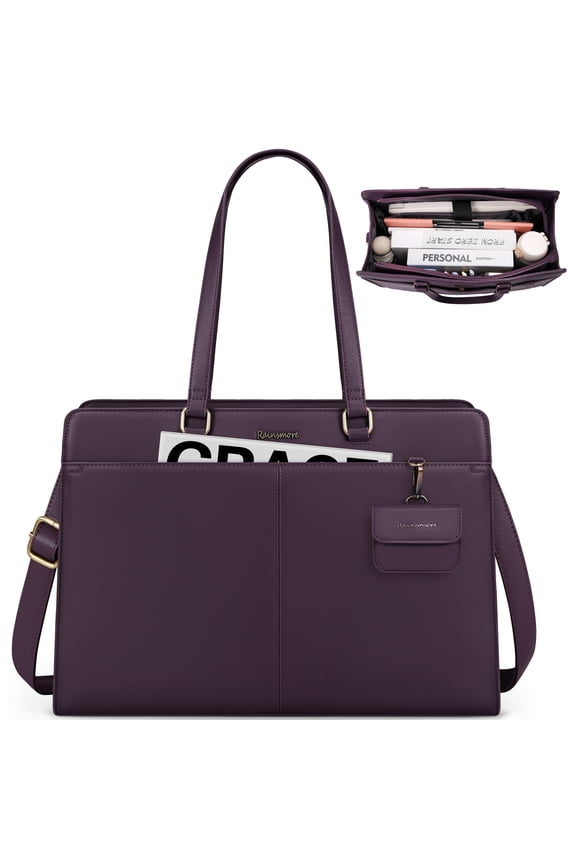 Laptop Bag for Women 15.10 inch Laptop Tote Briefcase Waterproof Leather Computer Bag Work Tote Bags,Dark Purple