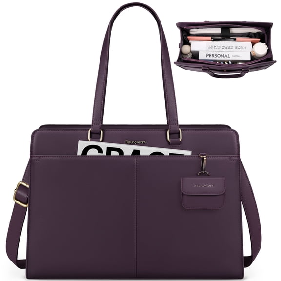 RAINSMORE Laptop Bag for Women 15.10 inch Laptop Tote Briefcase Waterproof Leather Computer Bag Work Tote Bags,Dark Purple