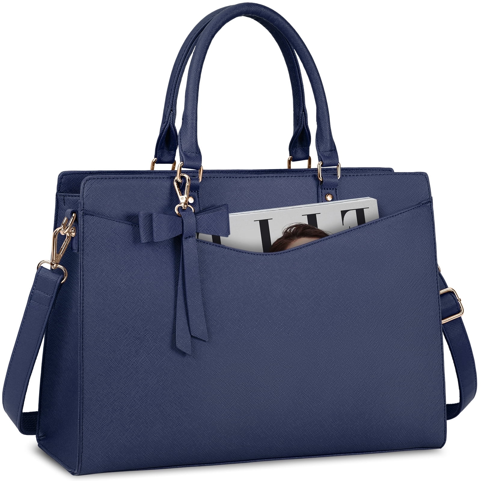 RAINSMORE Laptop Bag for Women 15.6 Inch PU Tote Bag Business Office Work Bag Waterproof Briefcase Computer Tote Lightweight Handbag Shoulder,Blue