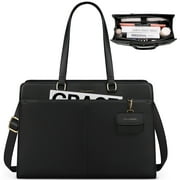 RAINSMORE Laptop Bag for Women 15.6 inch Laptop Tote Briefcase Waterproof Leather Computer Bag Work Tote Bags,Black