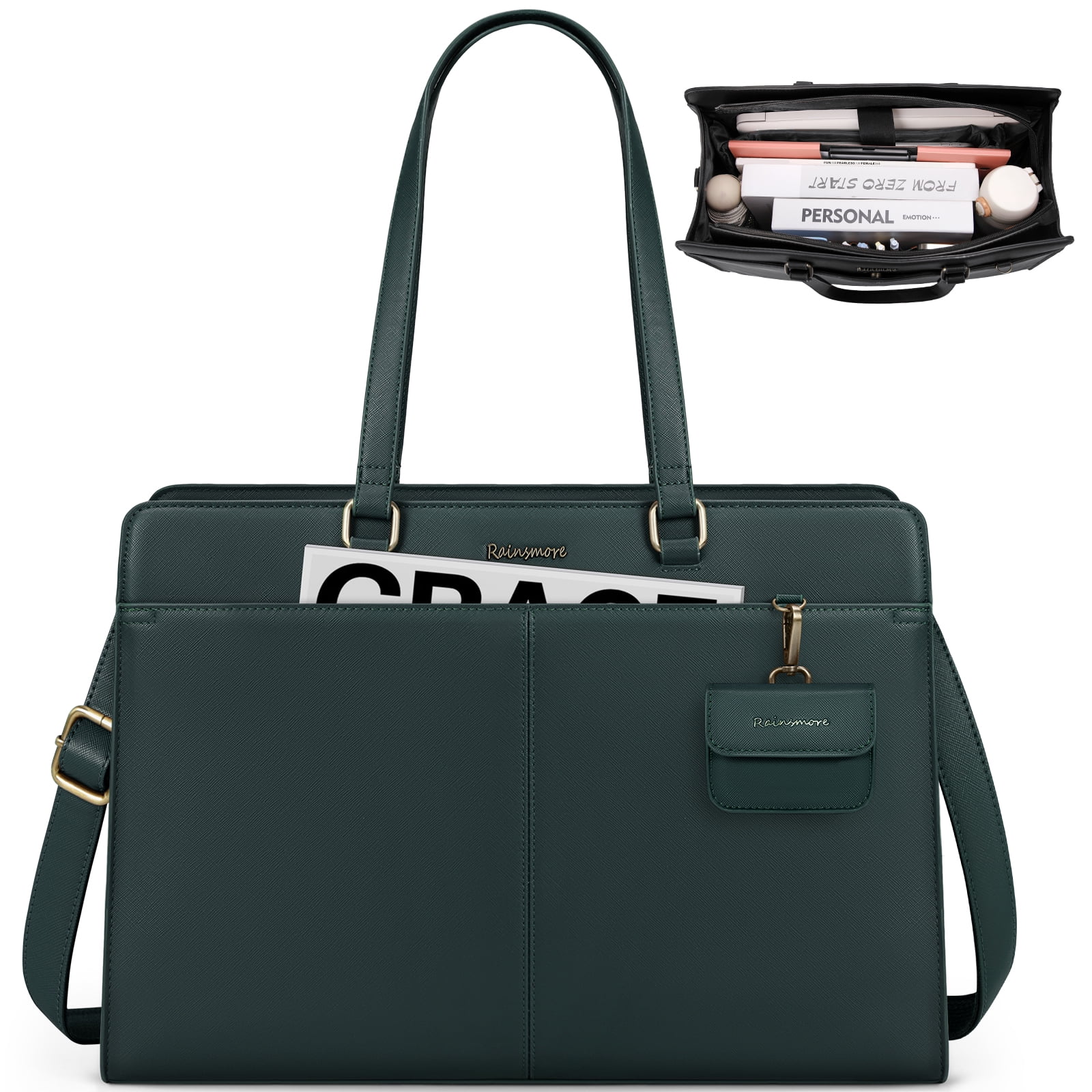 RAINSMORE Laptop Bag for Women 15.8 inch Laptop Tote Briefcase Waterproof Leather Computer Bag Work Tote Bags,Dark Green