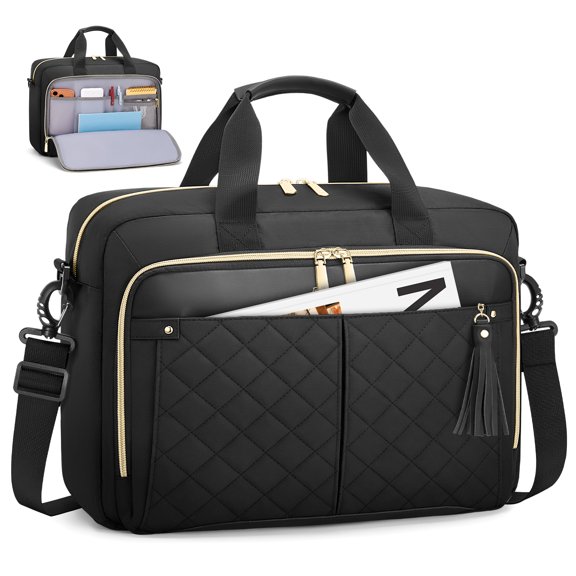 RAINSMORE Laptop Bags for Women 15.6 inch Large Capacity Briefcase Work Bag Computer Messenger Bag for Business Office College,Black