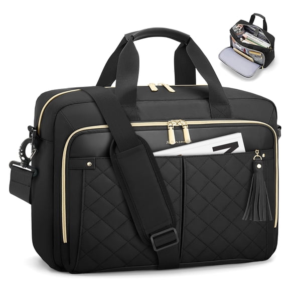 RAINSMORE Laptop Bags for Women 15.6 inch Large Capacity Briefcase Work Bag Computer Messenger Bag for Business Office College,Black