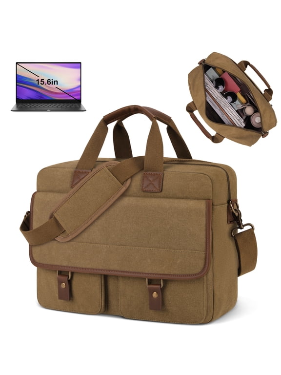 Large Canvas Messenger Bag for Men 15-inch Men's Satchels Crossbody Shoulder Bag Business Briefcase, Brown