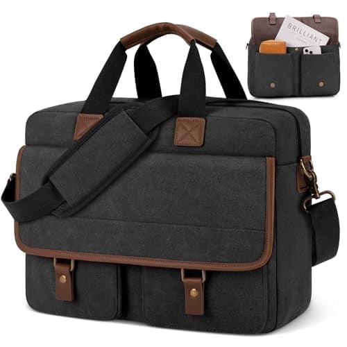 RAINSMORE Large Vintage Canvas Messenger Shoulder Bag Crossbody Purse Briefcase for 15-inch Laptop Business Travel Bag,Black