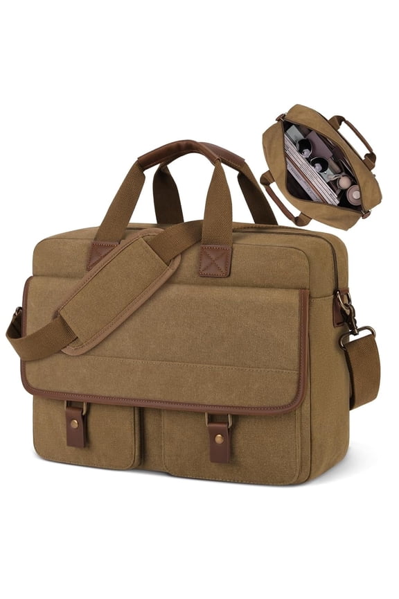 Large Vintage Canvas Messenger Shoulder Bag Crossbody Purse Briefcase for 15-inch Laptop Business Travel Bag,Brown