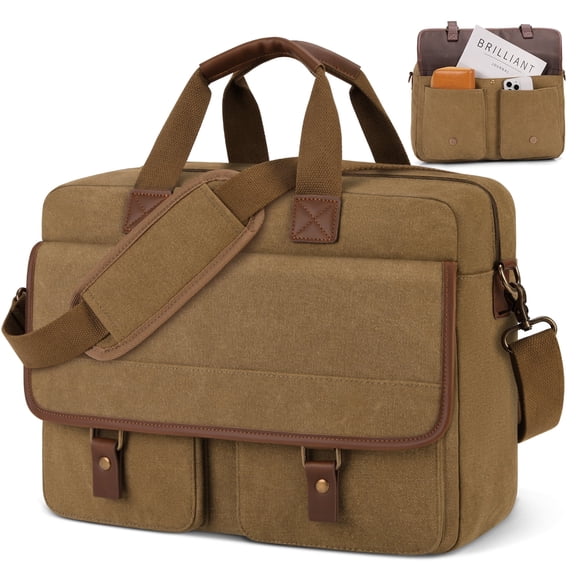 RAINSMORE Large Canvas Messenger Bag for Men 15-inch Men's Satchels Crossbody Shoulder Bag Business Briefcase, Brown