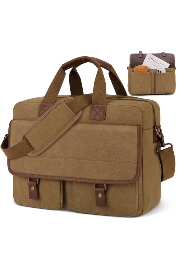 Large Canvas Messenger Bag for Men 15-inch Men's Satchels Crossbody Shoulder Bag Business Briefcase, Brown