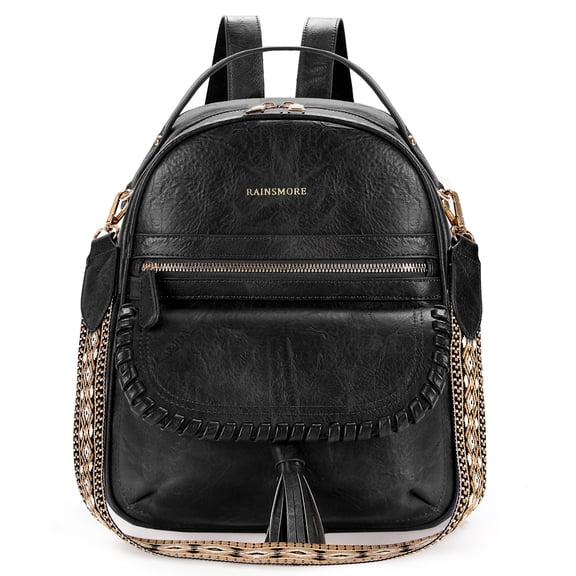 RAINSMORE Backpack Purse for Women PU Leather Waterproof Fashion Backpack Casual Daypack for Business Travel College,Black