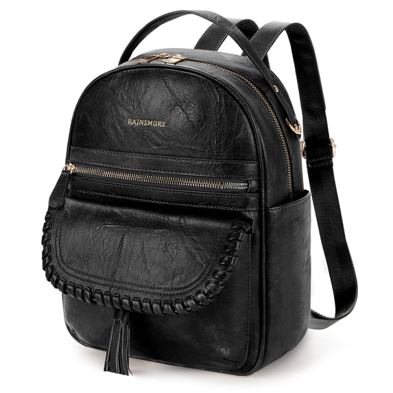 RAINSMORE Backpack Purse for Women PU Leather Waterproof Fashion Backpack Casual Daypack for Business Travel College,Black
