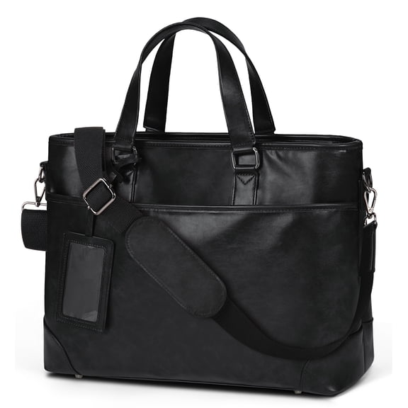 RAINSMORE Leather Laptop Briefcase for Men 15.6-inch Laptop Messenger Bags Waterproof Vintage Mens Briefcase for Computer Office Work Satchel Bag,Black