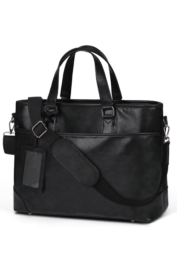 Leather Laptop Briefcase for Men 15.6-inch Laptop Messenger Bags Waterproof Vintage Mens Briefcase for Computer Office Work Satchel Bag,Black