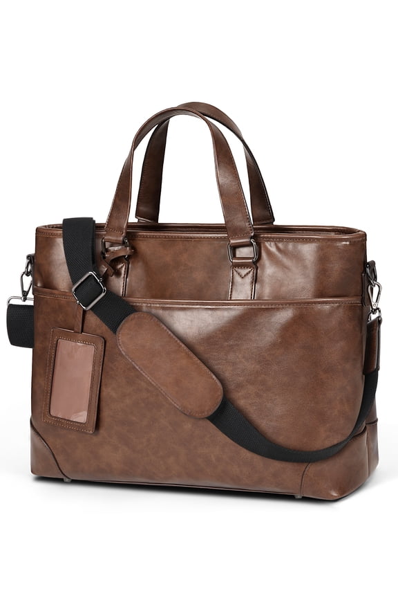 Leather Laptop Briefcase for Men 15.6-inch Laptop Messenger Bags Waterproof Vintage Mens Briefcase for Computer Office Work Satchel Bag,Brown