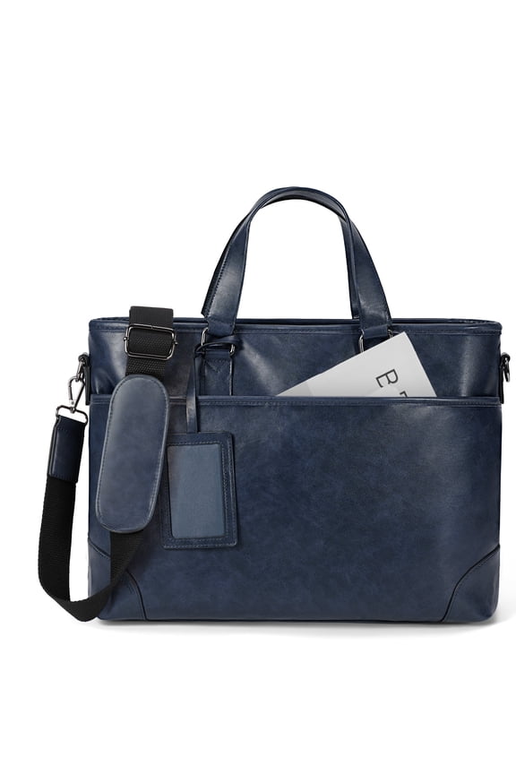 Leather Laptop Briefcase for Men 15.6-inch Laptop Messenger Bags Waterproof Vintage Mens Briefcase for Computer Office Work Satchel Bag,Navy